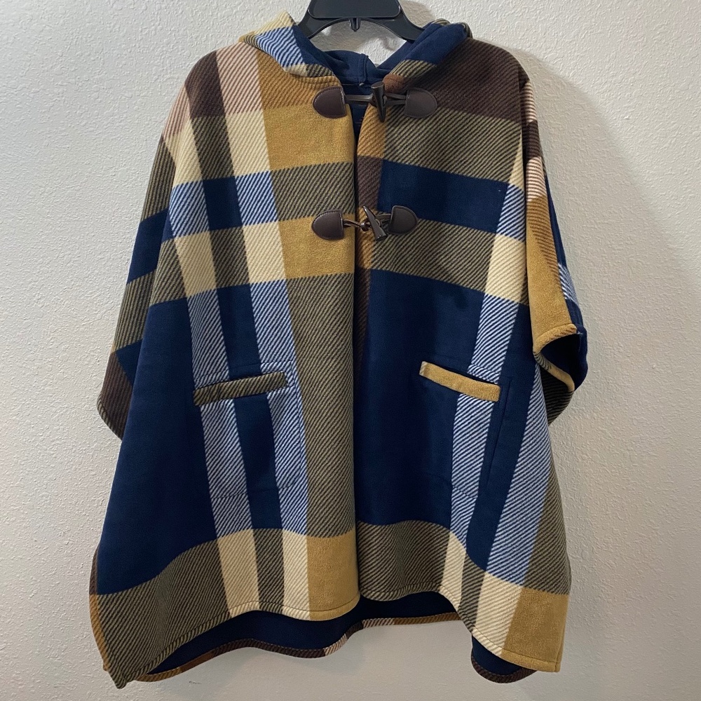 🔥💋QUIET LUXURY🥂Oversized Hooded Fleece Plaid Poncho